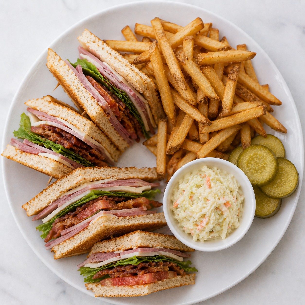 Ham and Swiss Club Sandwich.
