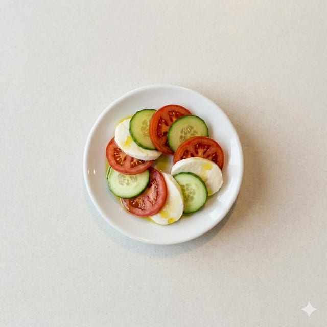 Fresh Mozzarella, Tomato and Cucumber Appetizer.