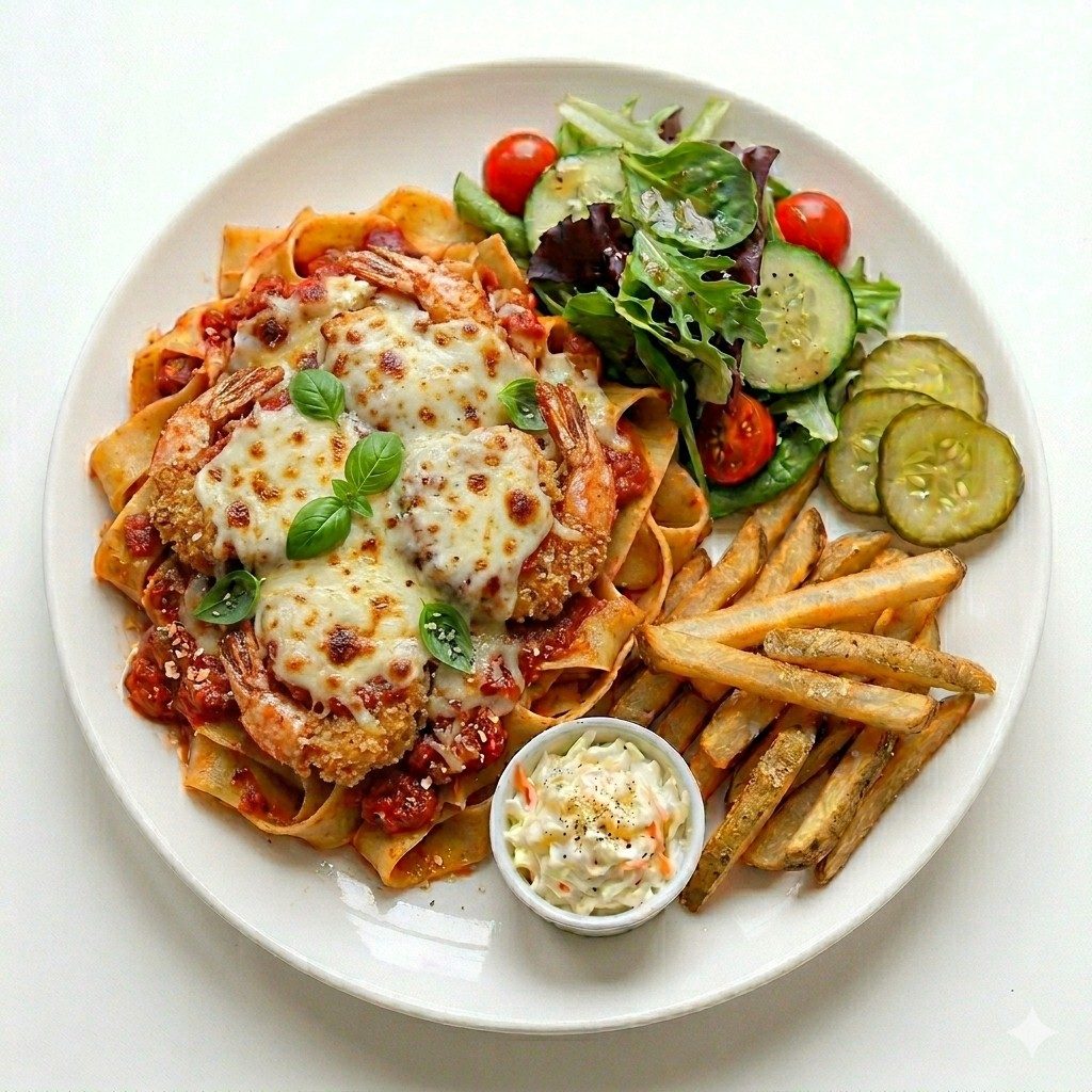Shrimp Parmigiana Plate.