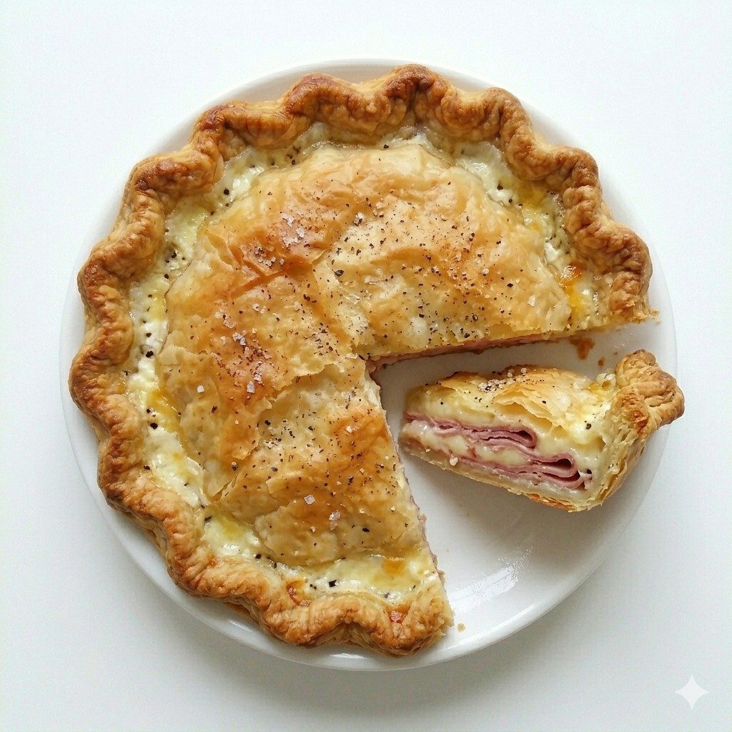 Greek Classic Round Ham and Cheese Pie.