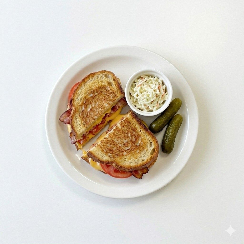 Grilled American Cheese with Bacon and Tomato.