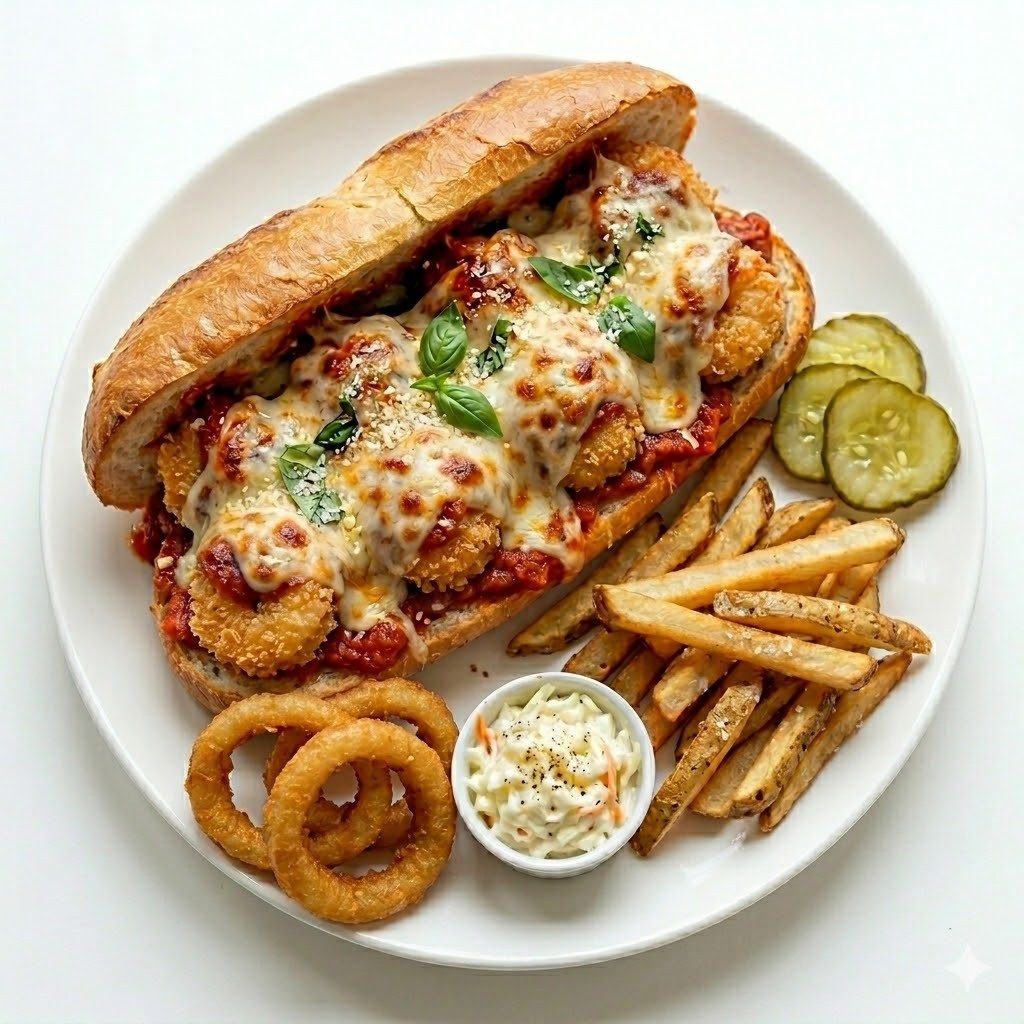 4 Piece Shrimp Parmigiana Hero.