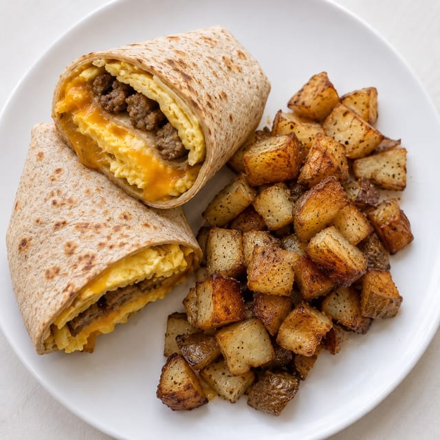 Sausage, Eggs & Cheese Omelette Wrap.
