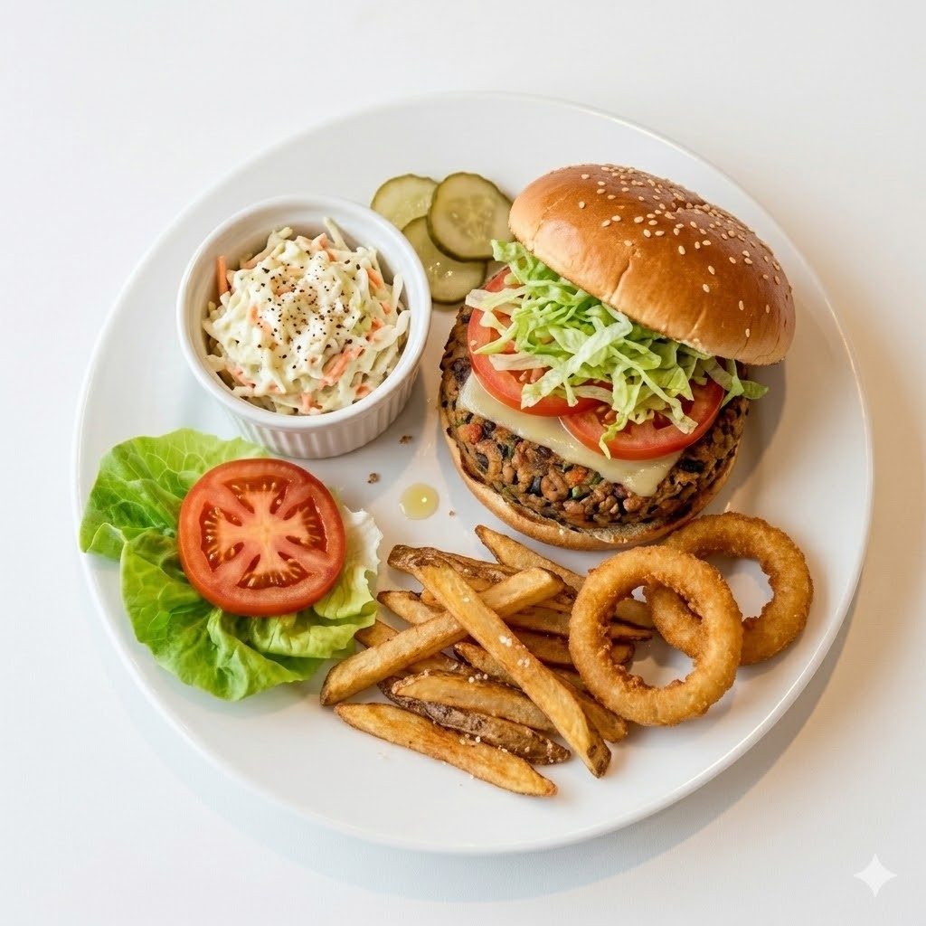 Veggie Burger 8oz. With Lettuce & Tomato.
