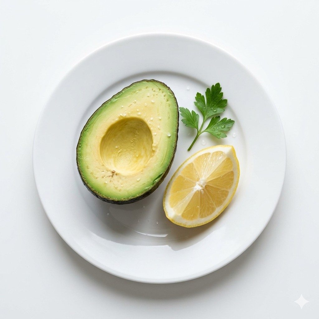 Half Fresh Avocado with Lemon.
