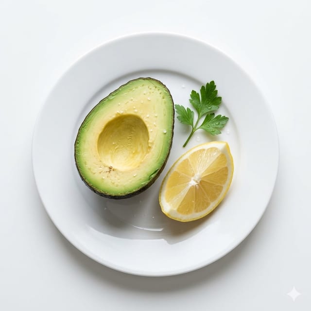 Half Fresh Avocado with Lemon.